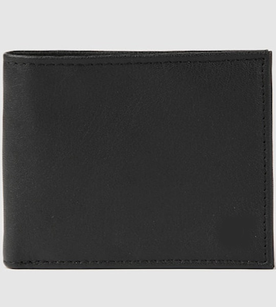 Men Black Solid Leather Three Fold Wallet