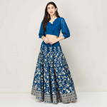 Women Ruffled Blouse with Floral Printed Lehenga