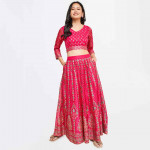 Women Floral Printed Blouse with Lehenga