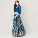 Women Ruffled Blouse with Floral Printed Lehenga