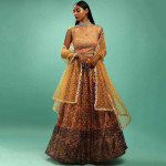 Yellow & Maroon Embellished Semi-Stitched Lehenga & Unstitched Blouse With Dupatta