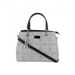 Black & White Checked Structured Handheld Bag with Wallet