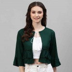 Women Green Tie-Up Crop Shrug