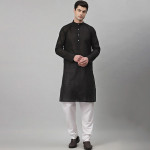 Men Black Floral Thread Work Kurta