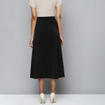 Women Black Scuba Front Slit Flared Midi Skirt