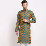 Men Green Woven Design Kurtas