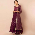 Women Purple & Gold-Colour Foil Printed Georgette Maxi Jacket