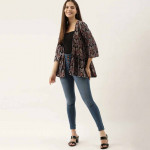 Women Black Handblock Printed Fusion Jacket Shrug