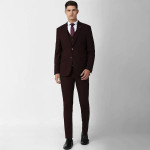 Men Maroon & Black Slim-Fit Single-Breasted Three-Piece Formal Suit