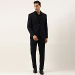 Men Navy Blue Textured Single-Breasted Two-Piece Formal Suit