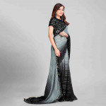 Grey & Black Embellished Sequinned Silk Blend Saree