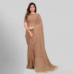 Beige & Gold-Toned Embellished Sequinned Pure Georgette Saree