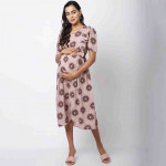 Coral Ethnic Motifs Maternity Empire Midi Dress