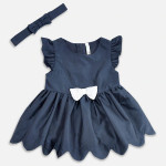 Girls Baby Navy Blue Solid Cotton Dress