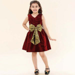 Maroon & Gold-Toned Sequins Bow Fit and Flare Dress