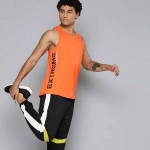 Men Neon Orange Rapid-Dry Typography Tshirt