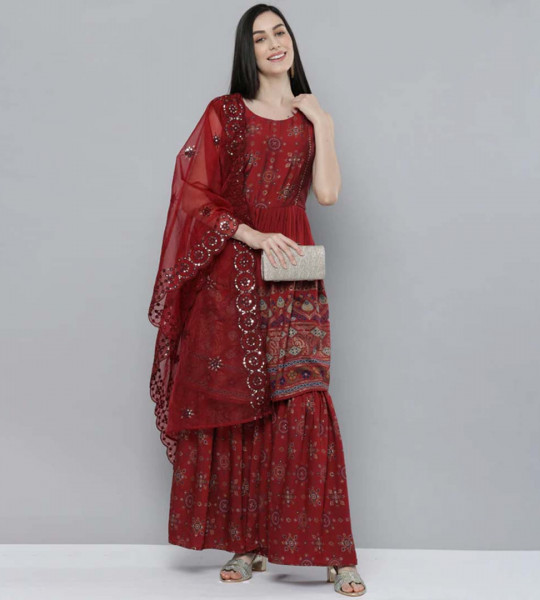 Printed Kurta Sharara Set With Dupatta