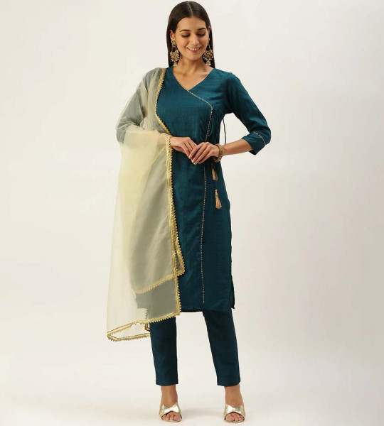 Striped Kurta Pant Set With Dupatta