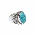 Sterling Silver Turquoise Blue Stone Studded Finger Ring