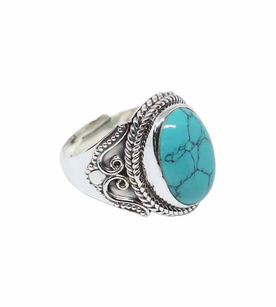 Sterling Silver Turquoise Blue Stone Studded Finger Ring