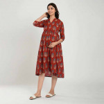 Maroon & Yellow Ethnic Motifs Ethnic Maternity & Nursing Midi Dress