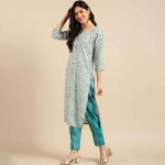 Turquoise Kurta Pant Set With Dupatta