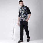 Men's Printed Cotton Nehru Jacket/ waist coat , color Black. Size 38 (120APrintedNehru)