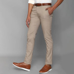 Men Beige Textured Slim Fit Trouser