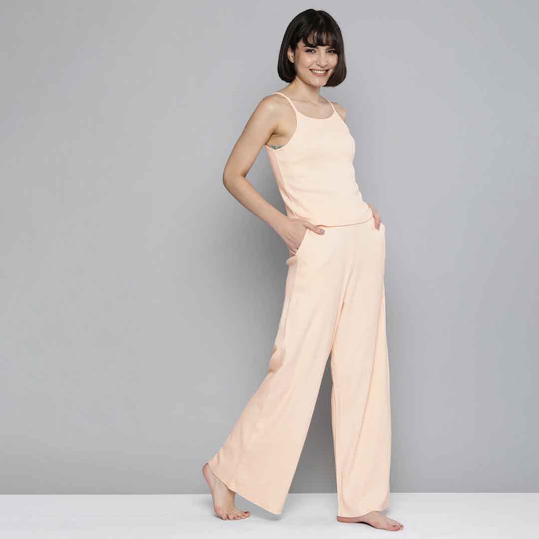 Womens Printed Nightsuit - Peach