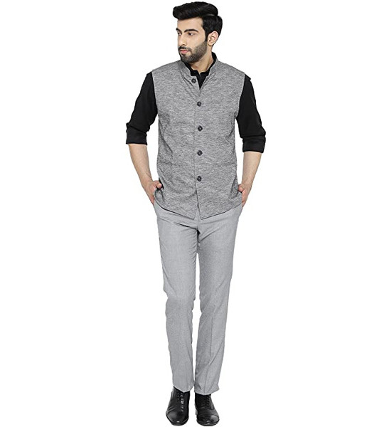 Men's Polyester Cotton Solid Sleeveless Regular Nehru Jacket