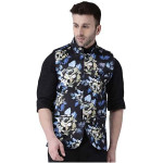 Men's Printed Cotton Nehru Jacket/ waist coat , color Black. Size 38 (120APrintedNehru)